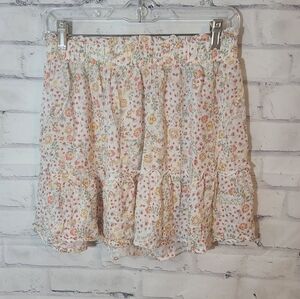 Pink Rose Ruffled Floral Mini Skirt